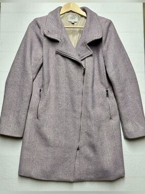 LOFT Herringbone Wool Blend Asymmetrical Zip Coat Women’s S – Gray Lavender